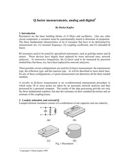 Q Factor Measurements, Analog and Digital1