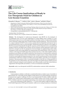 The Life Course Implications of Ready to Use Therapeutic Food for Children in Low-Income Countries