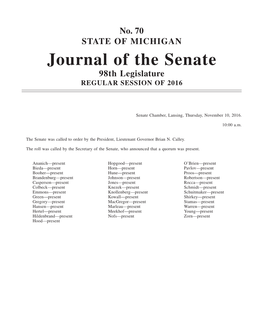 Journal of the Senate 98Th Legislature REGULAR SESSION of 2016