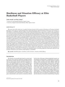 Hardiness and Situation Efficacy at Elite Basketball Players