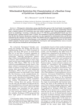 Mitochondrial Restriction-Site Characterization of a Brazilian Group of Eyelid-Less Gymnophthalmid Lizards