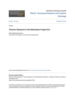 Thorium Research in the Manhattan Project Era