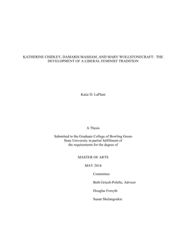 Katherine Chidley, Damaris Masham, and Mary Wollstonecraft: the Development of a Liberal Feminist Tradition