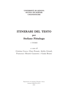 ITINERARI DEL TESTO Per Stefano Pittaluga