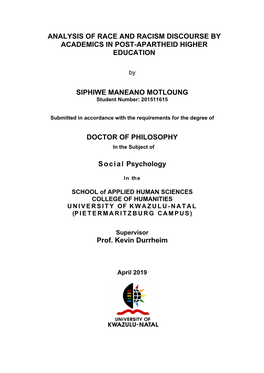 Analysis of Race and Racism Discourse by Academics in Post-Apartheid Higher Education