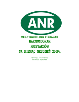 HARMONOGRAM PRZETARGÓW NA MIESI C GRUDZIE 2009R