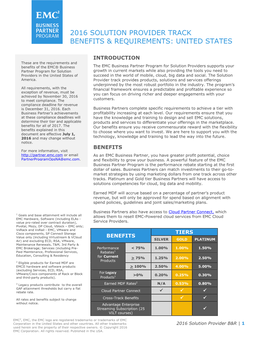 2016 Solution Provider Track Benefits & Requirements: United States