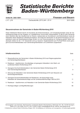 Steuereinnahmen Der Gemeinden in Baden-Württemberg 2018