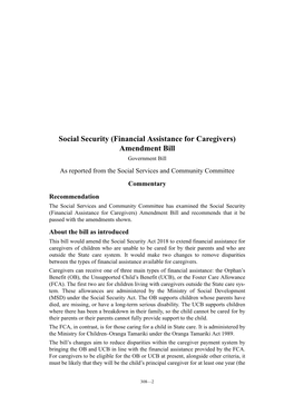 Social Security (Financial Assistance for Caregivers) Amendment Bill