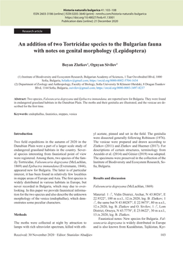 An Addition of Two Tortricidae Species to the Bulgarian Fauna with Notes on Genital Morphology (Lepidoptera)