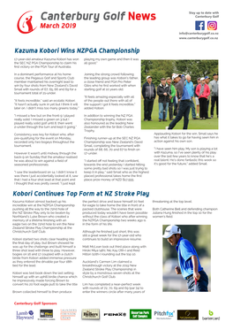Canterbury Golf News Canterbury Golf March 2019 Info@Canterburygolf.Co.Nz