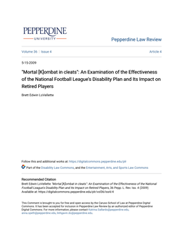 An Examination of the Effectiveness of the National Football League's Disability Plan and Its Impact on Retired Players