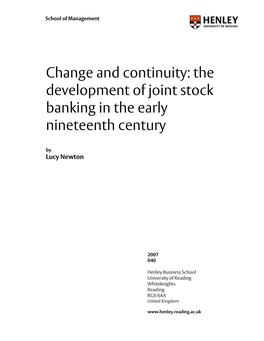 The Development of Joint Stock Banking in the Early Nineteenth Century