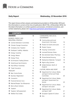 Daily Report Wednesday, 23 November 2016 CONTENTS