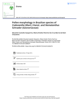 Pollen Morphology in Brazilian Species of Codonanthe (Mart.) Hanst