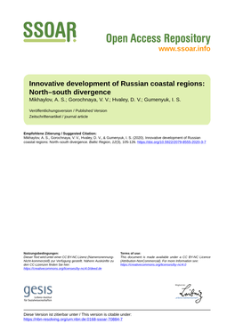 Innovative Development of Russian Coastal Regions: North–South Divergence Mikhaylov, A