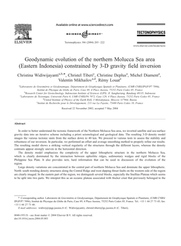 Geodynamic Evolution of the Northern Molucca Sea Area (Eastern Indonesia) Constrained by 3-D Gravity Field Inversion