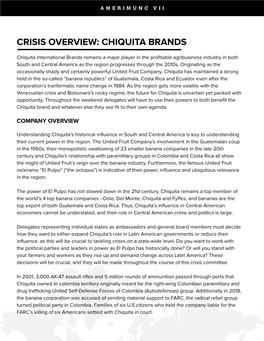 Crisis Overview: Chiquita Brands