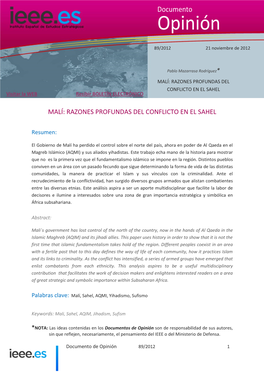 MALÍ: RAZONES PROFUNDAS DEL CONFLICTO EN EL SAHEL Visitar La WEB Recibir BOLETÍN ELECTRÓNICO