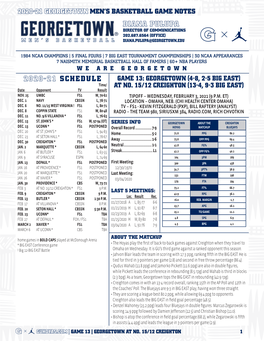 2020-21 Georgetown Men's Basketball Game Notes Patrick Ewing