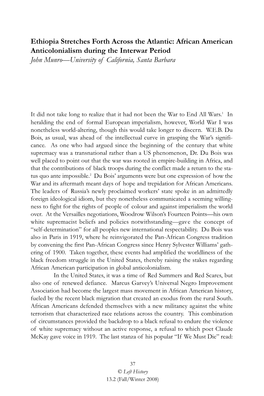 Ethiopia Stretches Forth Across the Atlantic: African American Anticolonialism During the Interwar Period John Munro—University of California, Santa Barbara