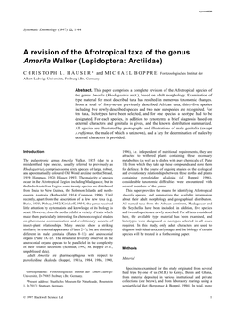 A Revision of the Afrotropical Taxa of the Genus Amerila Walker (Lepidoptera: Arctiidae)
