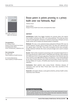 Disease Pattern in Patients Presenting to a Primary Health Center Near