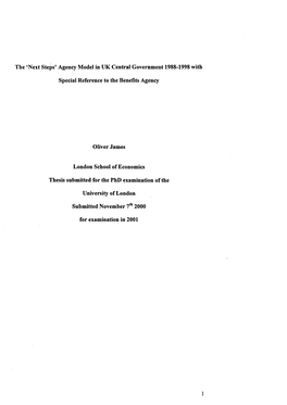 Next Steps’ Agency Model in UK Central Government 1988-1998 With