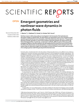 Emergent Geometries and Nonlinear-Wave Dynamics in Photon Fluids Received: 06 November 2015 F