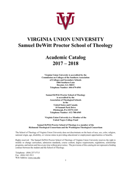 VIRGINIA UNION UNIVERSITY Samuel Dewitt Proctor School of Theology