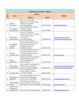 Paid Retirement Homes - Chennai