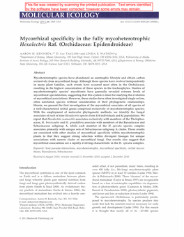 MOLECULAR ECOLOGY Mycorrhizal Specificity in the Fully
