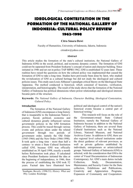 Ideological Contestation in the Formation of the National Gallery of Indonesia: Cultural Policy Review 1962-1998