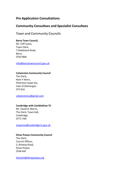Community and Specialist Consultee List