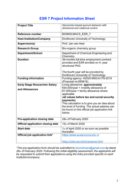 ESR 7 Project Information Sheet