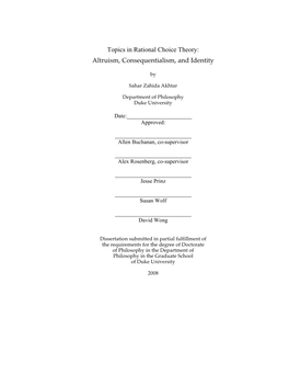 Topics in Rational Choice Theory: Altruism, Consequentialism, and Identity