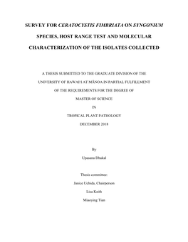 Survey for Ceratocystis Fimbriata on Syngonium