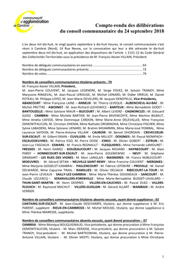 Compte-Rendu Des Délibérations Du Conseil Communautaire Du 24