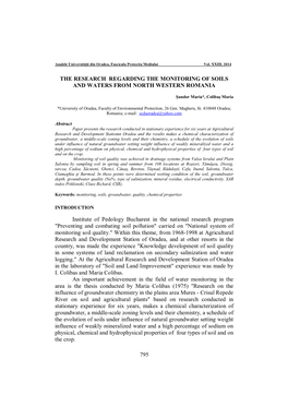 795 the Research Regarding the Monitoring of Soils