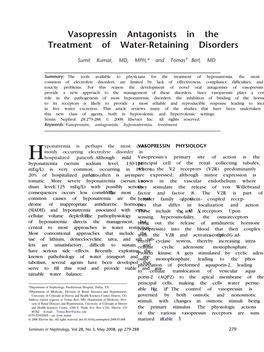 Vasopressin Antagonists in the Treatment of Water-Retaining Disorders