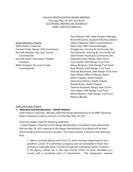 I, Keith Heaton, Chairman of the Navajo Revitalization Fund Board, Have Determined That the May 18, 2021 Meeting of the Navaj