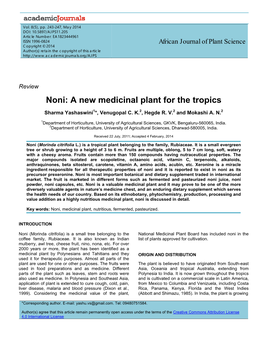 Noni: a New Medicinal Plant for the Tropics