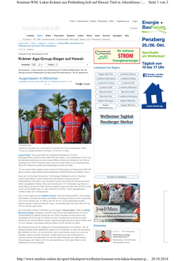 Ironman-WM: Lukas Krämer Aus Peißenberg Holt Auf Hawaii Titel in Altersklasse |