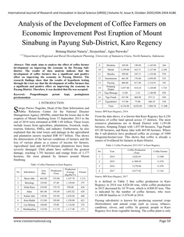 Analysis of the Development of Coffee Farmers on Economic Improvement Post Eruption of Mount Sinabung in Payung Sub-District, Karo Regency