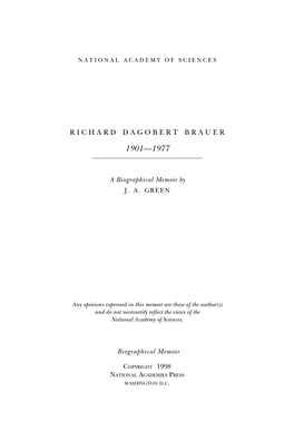 RICHARD DAGOBERT BRAUER February 10, 1901–April 17, 1977