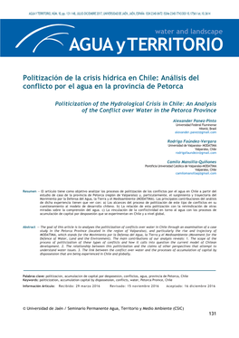 Politización De La Crisis Hídrica En Chile: Análisis Del Conflicto Por El Agua En La Provincia De Petorca