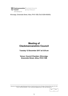 Clackmannanshire Council 12 December 2017 Agenda