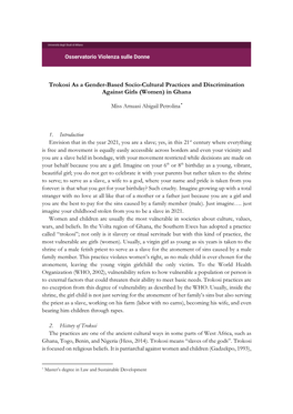 Trokosi As a Gender-Based Socio-Cultural Practices and Discrimination Against Girls (Women) in Ghana