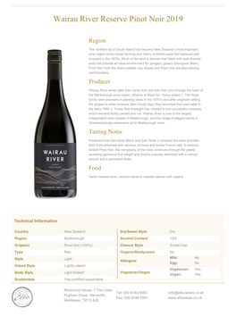 Pinot Noir Black Label Wairau River Reserve 2019