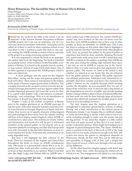 Homo Britannicus. the Incredible Story of Human Life in Britain Chris Stringer London: Allen Lane, Penguin Group, 2006, 319 Pp